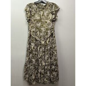 Anthropologie Moon River Tiered Maxi Dress Womens Small Green Paisley Ruffles‎